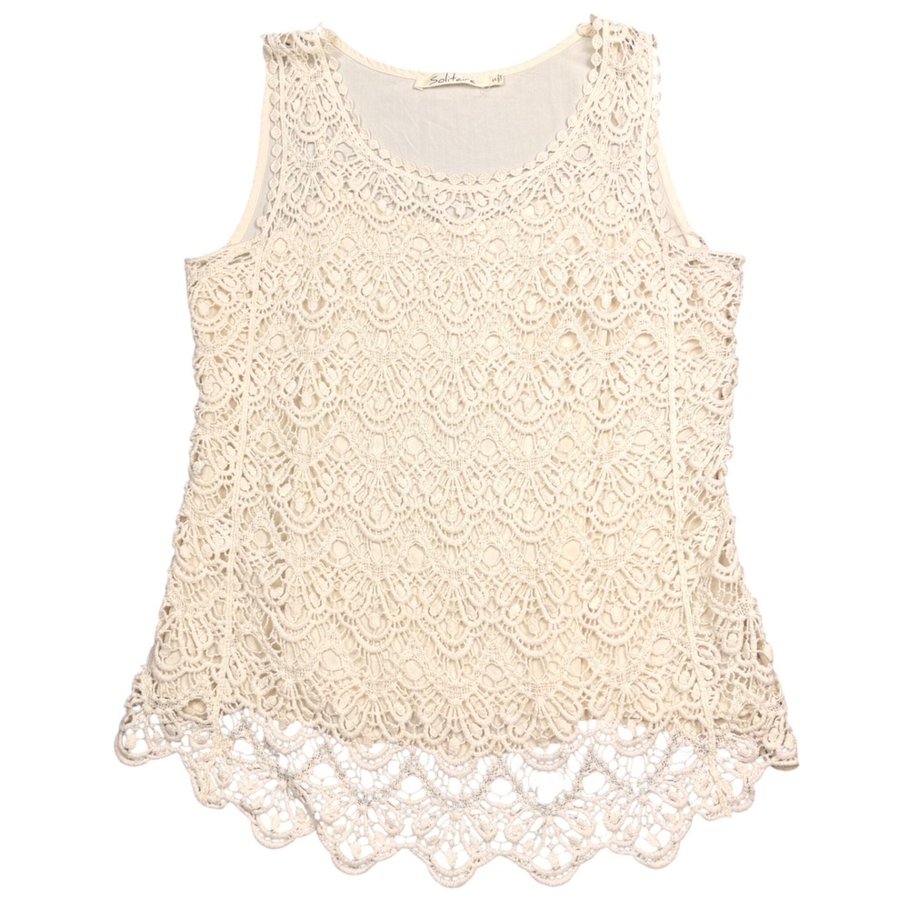 Solitaire Lace Crochet Tank Top Womens Medium Boho Sleeveless‎ Festival Top